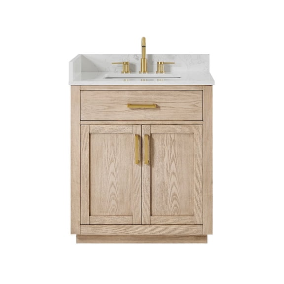 Altair-18 30"Single Bathroom Vanity in Natural Ash,Grain White Engineered Stone Countertop