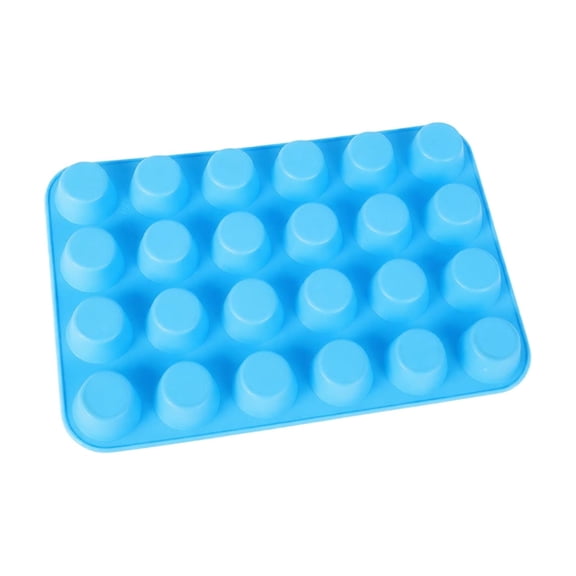 24 Cups Silicone Muffin Pan Mini Cupcake Pan, Nonstick Food Grade Silicone Baking Pan 1 Pack (Blue)