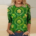 thumbnail image 1 of Xuyuer St Patricks Day Shirt Women Irish Shamrock 3/4 Sleeve Tshirts St Paddys Day Tee Tops St. Patrick's Day T-Shirts Crew Neck Spring Graphic Tee Tops Fashion Casual Pullover T-Shirt Top, 1 of 5