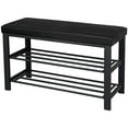 thumbnail image 2 of Finnhomy Entryway Shoe Rack with Cushioned Seat, 2 Shelves Storage Bench w/Faux Leather Top Bed Bench, Black, 2 of 5