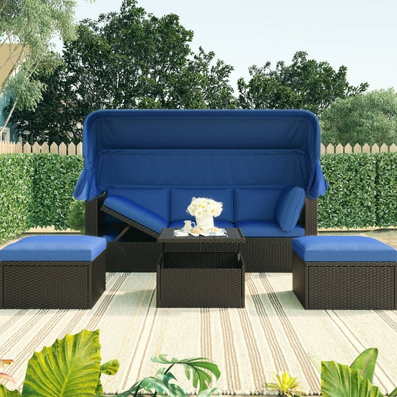 Outdoor Daybed With Canopy And Washable Cushion Tops For Patio Cushions Poolside Lounging