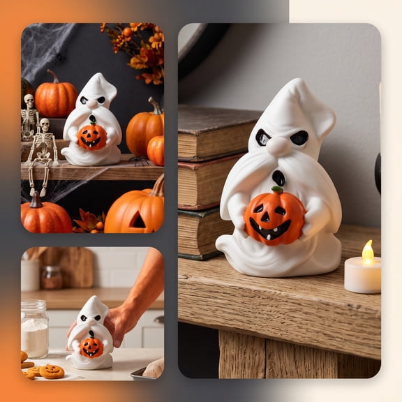 Fmbmuo Halloween Cute White Ghost Resin Figurine Tabletop Decor For Desk Mantel And Party Display