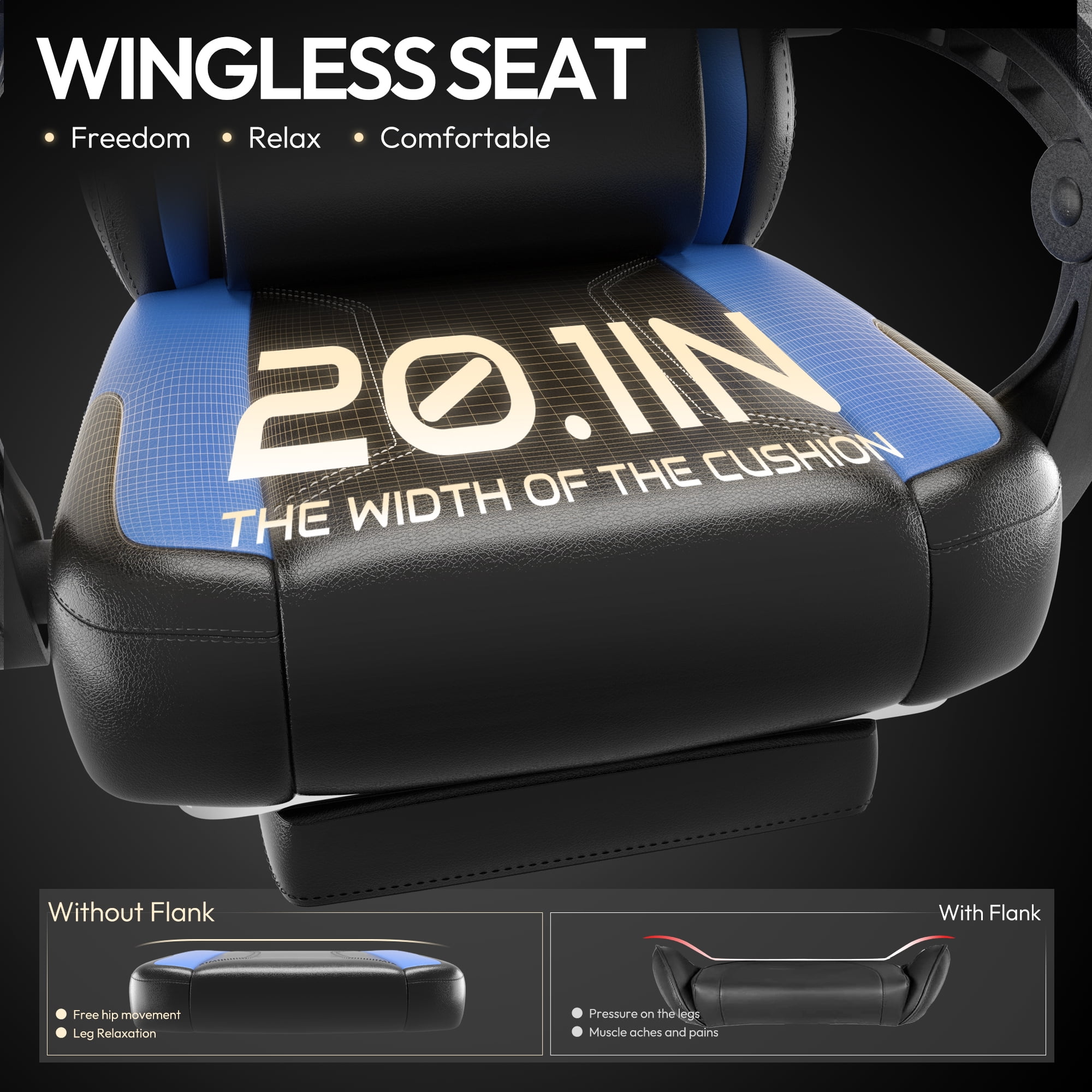 Dowinx Gaming Chair with Pocket Spring Cushion for Adults, Ergonomic Computer Chair with Footrest and Massage Lumbar Support for Office, Gaming, 300LBS, Blue