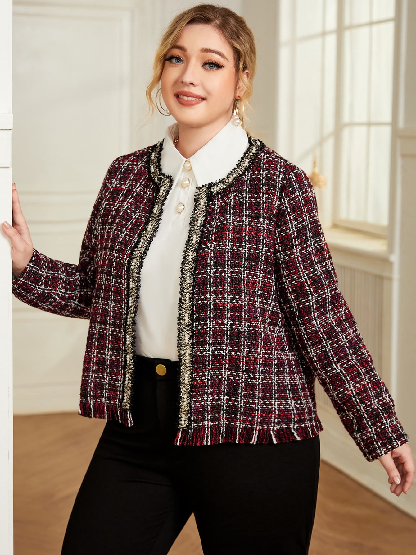Women's Plus Size Plaid Pattern Raw 