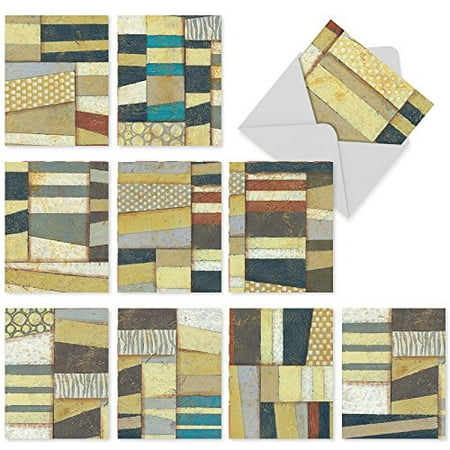 'M3022 INDUSTRIAL SPIRITS' 10 Assorted Thank You Notecards Feature a Collage of Earthy Colors and Patterns with Envelopes by The Best Card