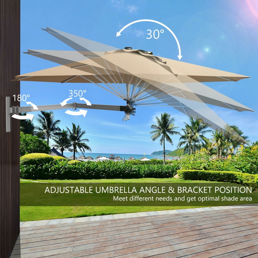 Kadyn Outdoor Patio Umbrella, Outdoor Table Umbrella, 8ft Wall-Mounted Telescopic Folding Tilt Sun Shade Umbrella-Beige