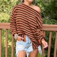 thumbnail image 6 of Baqcunre Womens Sweaters Women's Autumn And Winter Casual Loose Fitting Long Sleeved Round Neck Mid Length Hem With Split Stripe Patchwork Sweater Hoodies For Women Womens Fall Tops Brown L, 6 of 6