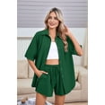 thumbnail image 4 of Women 2 Piece Outfit Summer Short Sleeve Top and Shorts Sweatsuit Set Green XL, 4 of 7