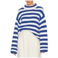 thumbnail image 2 of RXIRUCGD Pull Décontracté Surdimensionné à Rayures Col Montant Manches Longues pour Femmes, Bleu, Taille : L, 2 of 5