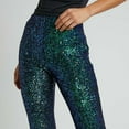 thumbnail image 4 of UJNDER Women's Sequined Flared Pants High Waisted Wide Leg Trousers for Party and Evening Wear Green M, 4 of 7