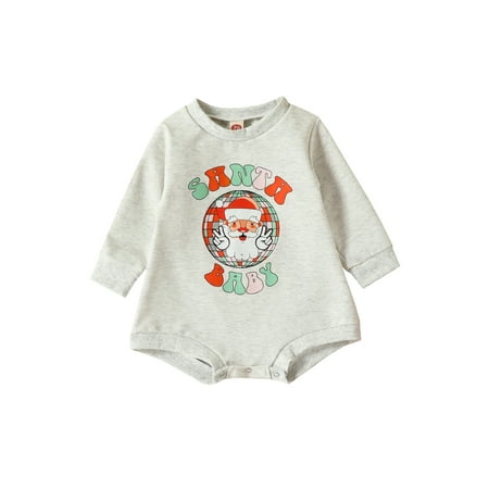 

Eyicmarn Infant Baby Autumn Christmas Jumpsuit Cartoon Santa Claus Letter Print Long Sleeve Round Neck Romper for Boys Girls