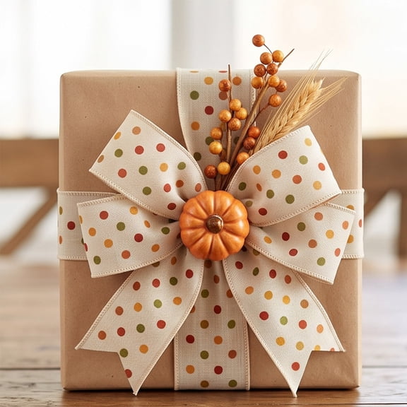 Aonerit 15Ft Fall Orange Wired Ribbon,Autumn Themed Ribbons For Wreath Bow Gift Wrapping,Thanksgiving Harvest Diy Crafts Gift