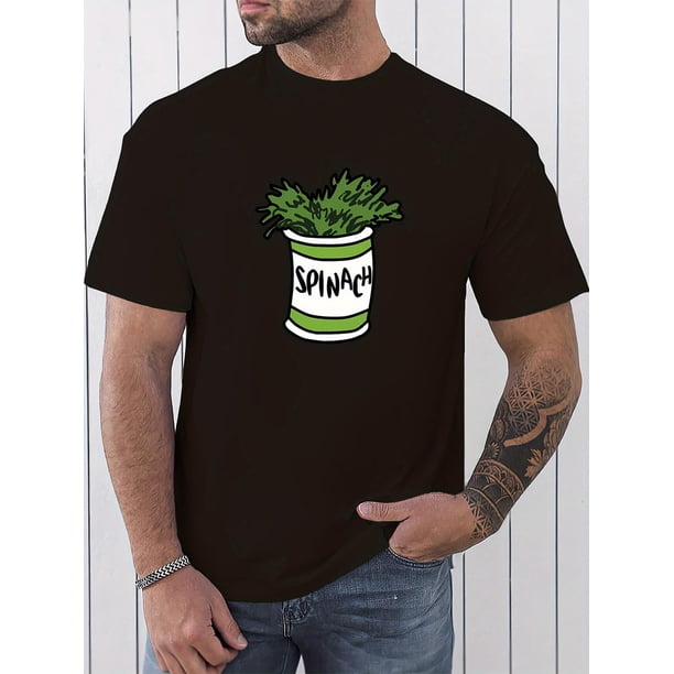 Camiseta con estampado gráfico de lata de espinacas, diseño gráfico novedoso para hombre, camisetas casuales y cómodas para el verano, ropa para actividades diarias, camisetas de ocio.