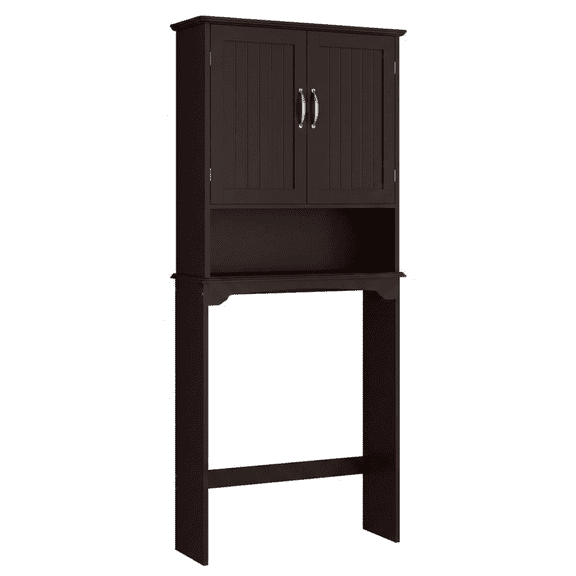 Adjustable Shelf Over Toilet Storage Cabinet, Double Door Bathroom Organizer for Toilet Space, Compact Home Furniture, 24.5x9x66 Inches, Brown