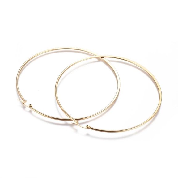 304 Stainless Steel Big Flat Hoop Earrings Ring Gold 4 Inch Pin 0.8mm Hinged P607