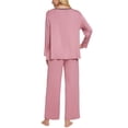 thumbnail image 3 of INSPIRE CHIC Women's Pajama Set Soft Modal Contrast Color Long Sleeve Shirt and Pants Sleepwear 2pcs M Pink, 3 of 5