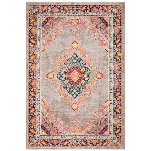 SAFAVIEH Madison Sonam Floral Bordered Area Rug, Grey/Fuchsia, 9' x 12'