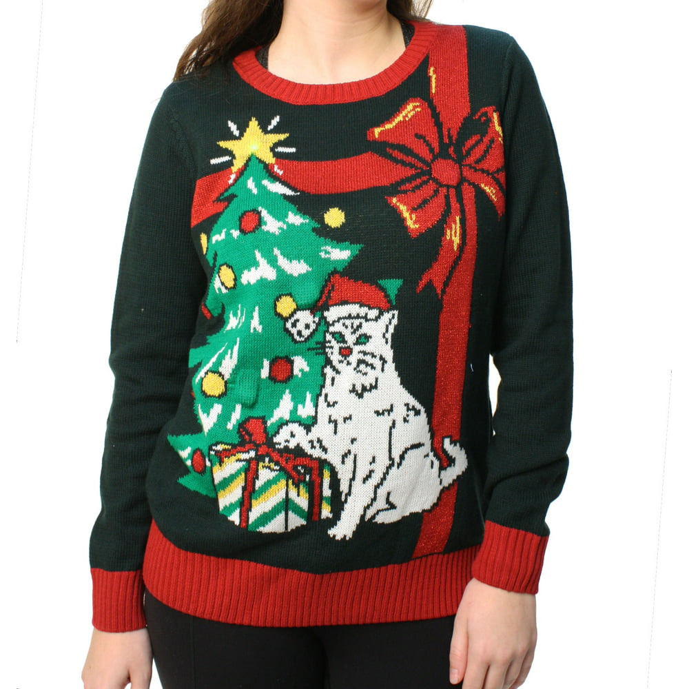 Ugly Christmas Sweater Ugly Christmas Sweater Womens Grumpy Cat Led Light Up Sweatshirt 