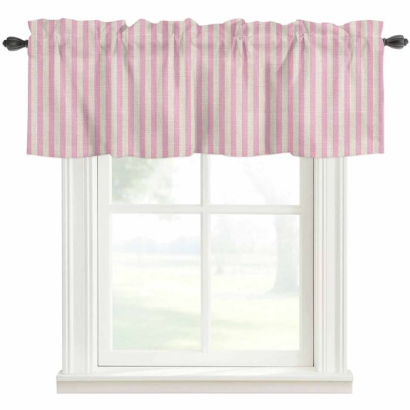 Pink Striped Kitchen Valances for Windows, Modern Simple Farmhouse Beige Vintage Bathroom Window Valances 42x12 Inch Rod Pocket Window Treatments Valance Curtains for Living Room Bedroom Decor