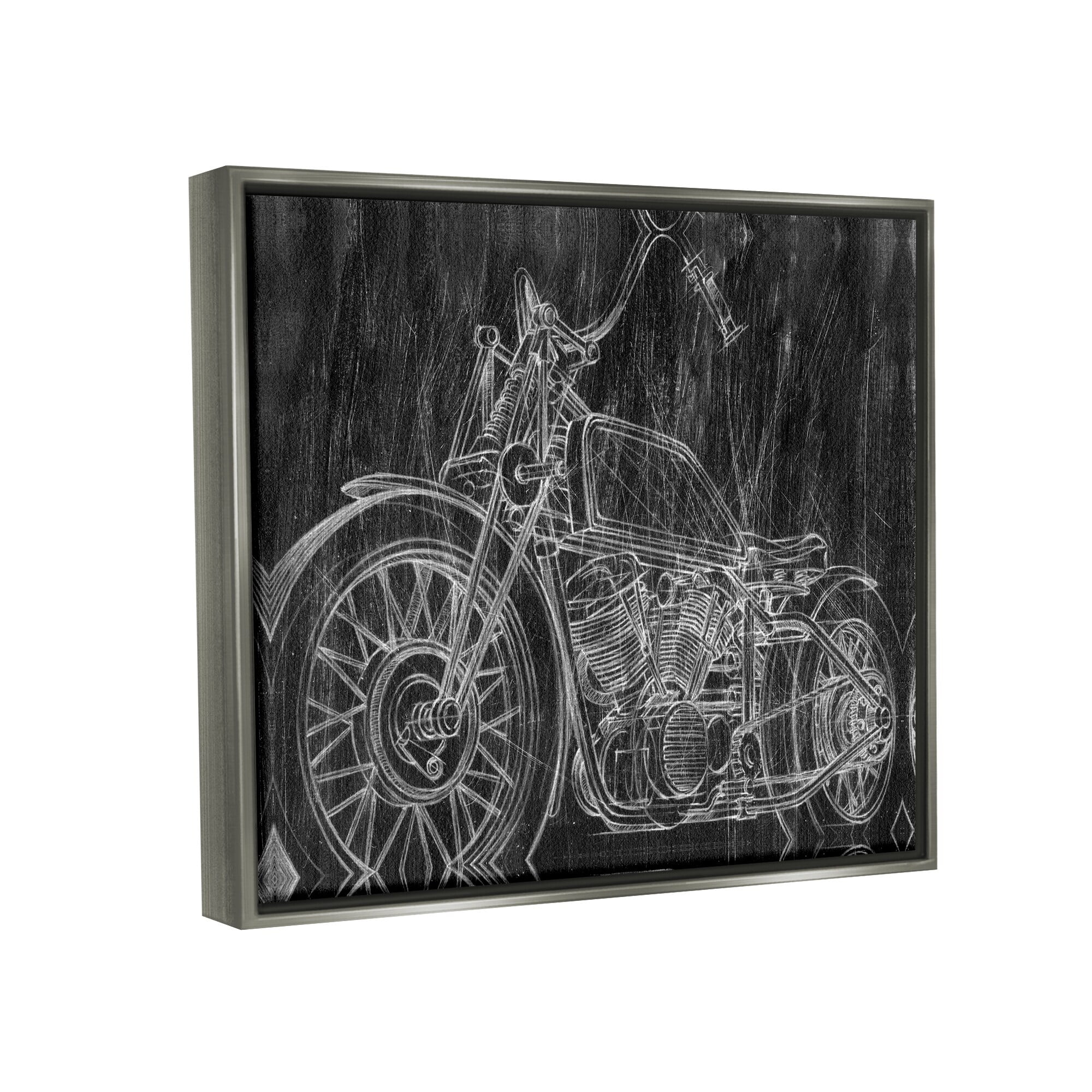 Stupell Industries Monotone Black and White Motorcycle Sketch Luster Gray Framed Floating Canvas Wall Art, 24x30, by Ethan Harper