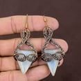 thumbnail image 2 of Natural Rainbow Moonstone Gemstone Copper Wire Wrap Gift Earring 2.95, 2 of 4