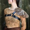 thumbnail image 2 of Medieval Renaiss Gladiator Leather Shoulder Armor Greek Barbarian Pauldrons Viking Knight Cosplay Costume Fur Spaulder Accessory, 2 of 5