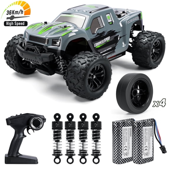 WOWEHICLE RC Cars for Adults, 1:18 Fast Remote Control Car, 36KM/H High-Speed RC Truck 4WD w/ Gyro Stabilization, Monster Truck Toy Gift for Kids Boys, 2 Batteries & Spare Drift Tires