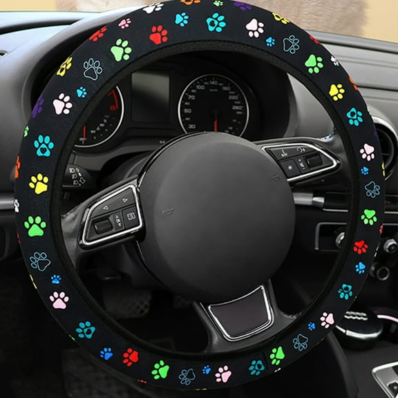 kkbbma Paw Prints Steering Wheel Cover for Women Men, Anti-Slip Cute Universal Car Steering Wheel Grip Wrap Car Accessories Protective Case Cover