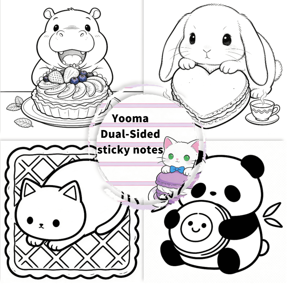 Cute Double-Sided Sticky Notes - 100 Pcs, Original 100 Unique Coloring & Note-Taking Patterns