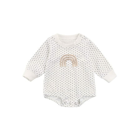 

Yinyinxull Autumn Baby Girls Boys Cute Romper Polka Dot Rainbow Printed Long Sleeve Button Jumpsuit Clothes White 6-12 Months