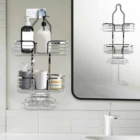 3-Tier Over The Shower Head Organizer | Stainless Steel Hanging Shower Caddy with Soap Rack & Hooks | Bathroom Storage Shelf for Towels Sponges & Toiletries 3-Tier Over The Shower Head Organizer | Stainless Steel Hanging Shower Caddy with Soap Rack & Hooks | Bathroom Storage Shelf for Towels Sponges & Toiletries