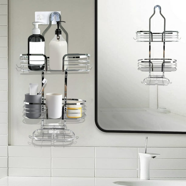 Estante colgante para ducha de baño, organizador de ducha colgante de 3 niveles con soporte para jabón, toallas, esponja, estante de ducha sobre el cabezal de la ducha, estante colgante de acero inoxi