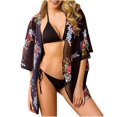 thumbnail image 1 of Honeeladyy - Rebajas de verano para mujer, pareo de bikini, cárdigan tipo kimono de gasa con estampado floral, traje de baño transparente, pareo de verano, ropa de playa, chal negro, 1 of 7