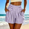 thumbnail image 2 of jjayotai Womens Shorts Elastic Waist Striped Shorts Pleated Wide Leg Beach Shorts Casual Summer Shorts with Pockets, 2 of 6