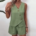 thumbnail image 2 of Bixock Women's 2 Piece Summer Set,Tank Top Shorts Outfits,Leisure V-Neck Irregular Tank Top Outfit Set, 2 of 5