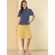 thumbnail image 2 of Blusa Corta Manga Acampanada Ojo De Cerradura En La Espalda Plisado Cuello Alto Lunares Allegra K Azul Marino XL, 2 of 6