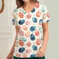 thumbnail image 2 of Jinhomg Womens Holiday Scrub Top Cute Easter Day Colored Eggs Graphic Tunic Blouse Casual Comfy Short Sleeve V-Neck Nursing Uniform Sales Today Clearance Multicolor S, 2 of 5