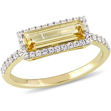 Tangelo 1-1/2 Carat T.G.W. Citrine and White Sapphire Yellow Rhodium-Plated Sterling Silver Baguette Ring