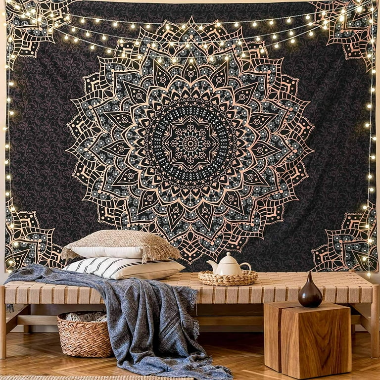 Black Mandala Tapestry Wall Hanging Psychedelic Aesthetic Indian Hippie Wall Decor Bohemian Wall Art Boho Home Decoration for Bedroom Living Room Dorm