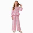 thumbnail image 3 of yboeqw Girls' Clothes Outfits Fall Long Sleeve Stripe Print Top and Straight Pant Winter Trendy Casual Set,Size 11-12 Years, 3 of 6