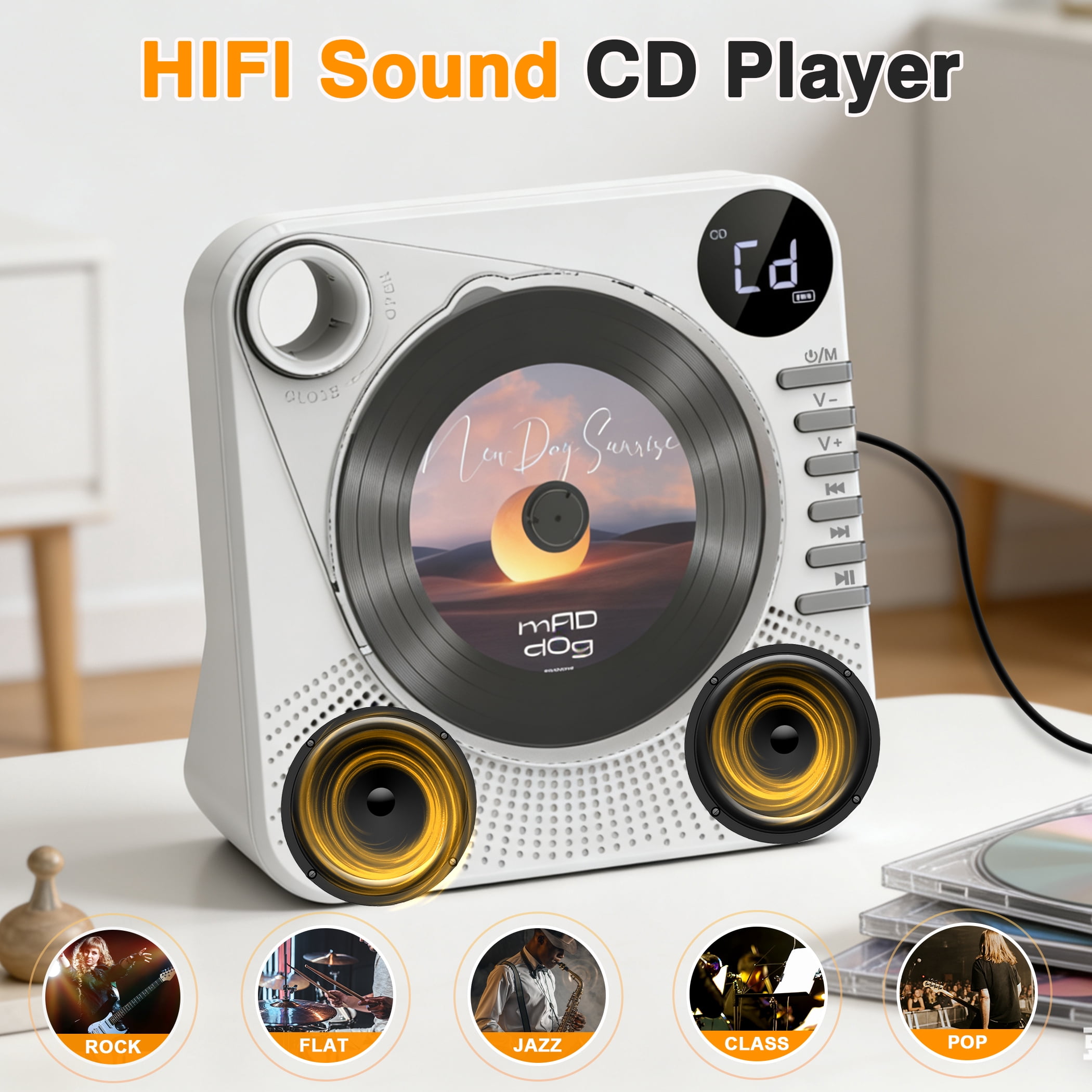 Desktop CD Player Bluetooth with HiFi Dual Speaker, CD Player for Home with Remote Control,Dust Cover,LCD Display,Sleep Timer,EQ Sound,USB/AUX/3.5mm Earphone Jack for Home,Kids,Gift