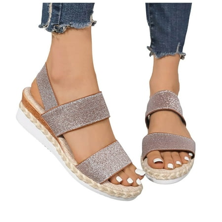 

ZIZOCWA Womens Sandals Platform Size 9 Female Soft Soled Non Slip Beach Sandals 2024 Summer Stretchy Strappy Open Toe Thick Bottom Sandals Brown