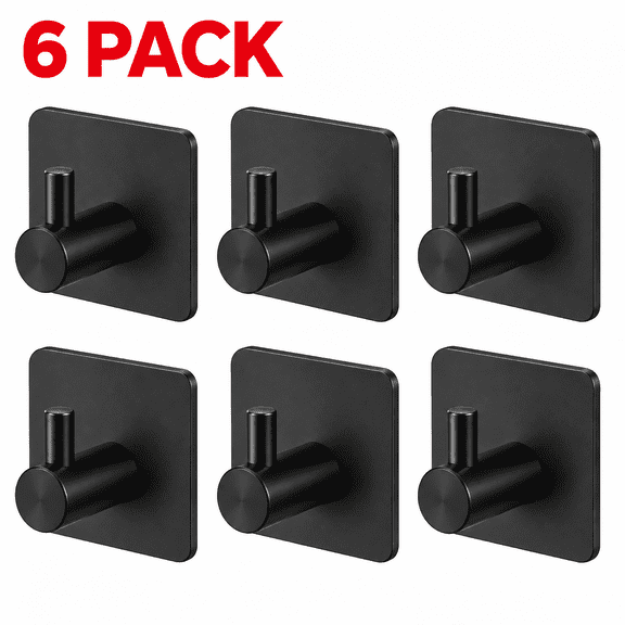 Wall Hooks, 6 Pack Stainless Steel Adhesive Wall Hooks, Self Adhesive Coat Hooks for Bathroom Towel Hat Bag Kitchen Entryway Home Organization