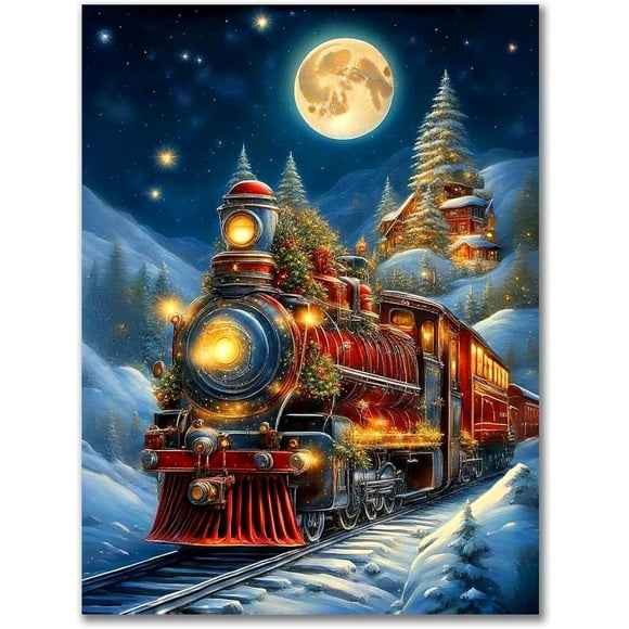Adult Christmas Diamond Painting Set, Christmas Train Diamond Painting, suitable for adult beginners, can be used as wall decoration, 40×50 cm frameless.,B12691
