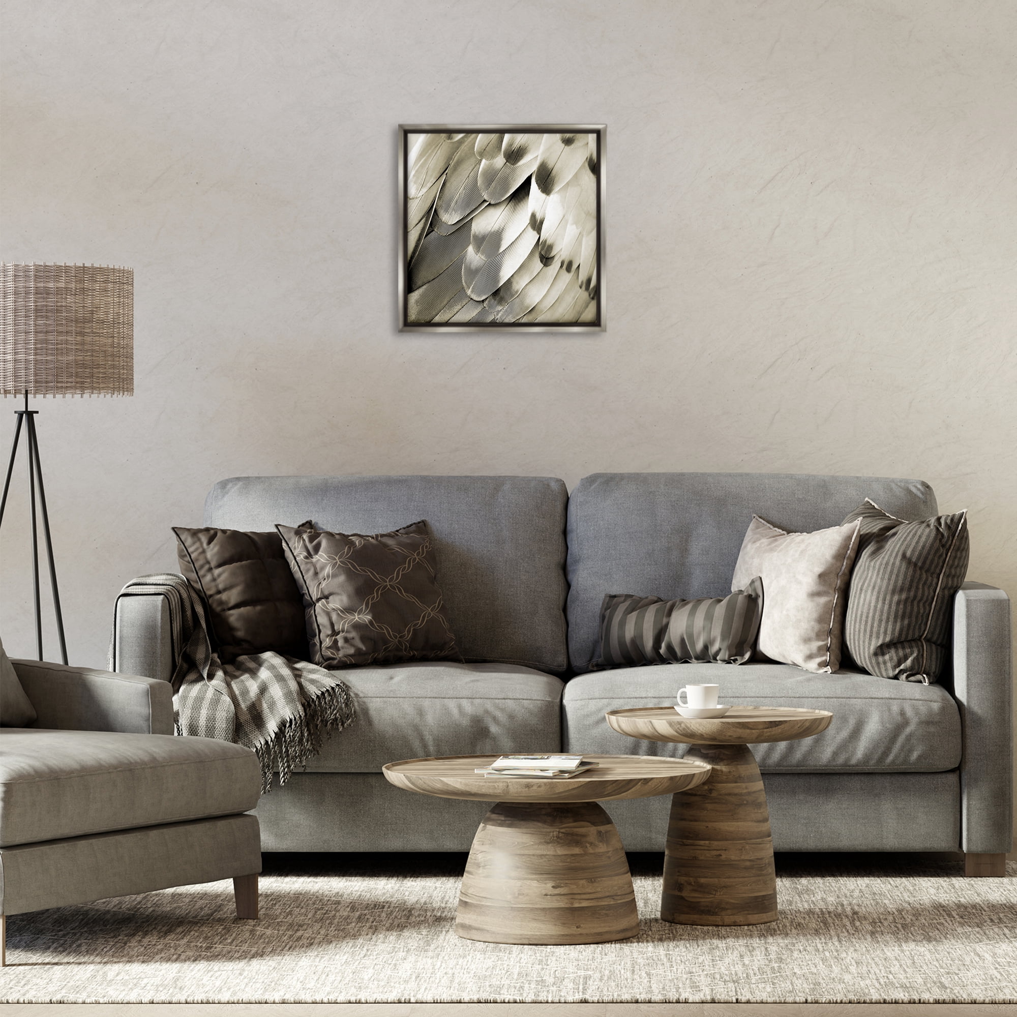 Stupell Industries Sleek Feathers Close Up Animals Painting Gray Floater Framed Canvas Art Print Wall Art, 18 x 18