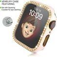 thumbnail image 5 of 2 Pack Bling Case for Apple Watch SE 2 Series 6/5/4 SE 44mm with Tempered Glass Screen Protector, All Round Full Protection Hard PC Cover Bumper for iWatch Accessories, Pink, 5 of 5