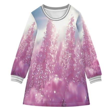 YAZAOO Little Girls Long Sleeved Hoodie A Dresses Pink Flowers with Morning Dewdrops Classical Creative Pattern