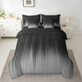 thumbnail image 2 of Manfei Grey Gradient Stripes Bedding Comforter Set 7pcs for Adult, Chic Abstract Lines Queen Bedding Sets, Modern Fashion Style Reversible Queen Sheet Sets, Luxury Bedroom Decor, 2 of 7
