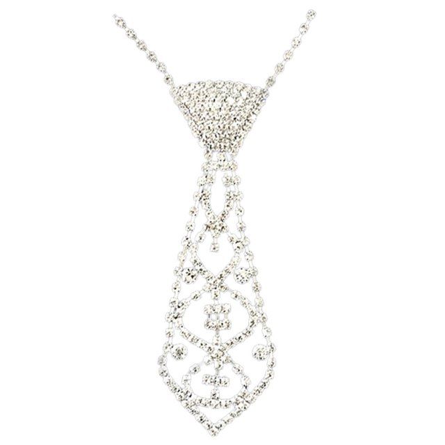 CUITING Crystal Rhinestone Neck Tie Long Narrow Necktie Necklace Party Costume Accessory
