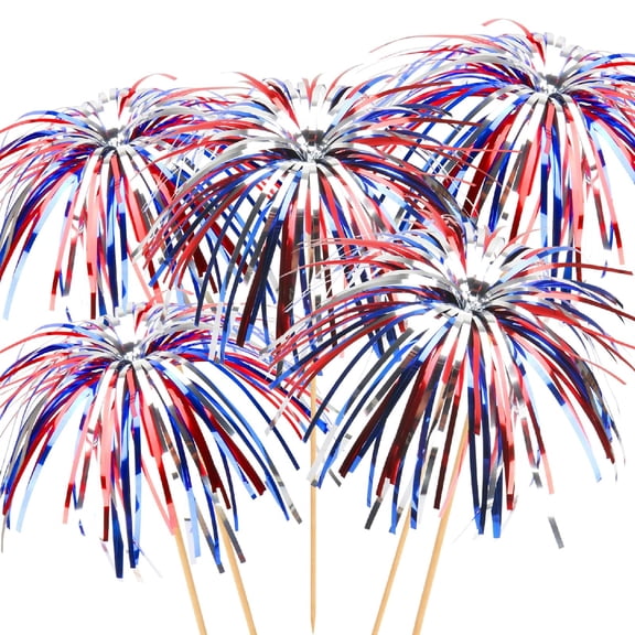 4th of July 250th Anniversary Independence Day Cocktail Picks, 4.7-Inch Firework Bamboo Toothpicks, Red White and Blue Patriotic Party Appetizer Sticks 250th Anniversary D#006 Red & Blue